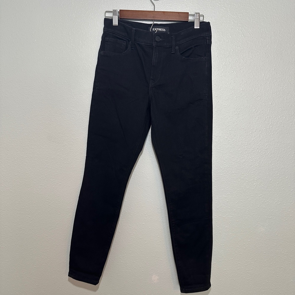 Express Womens Mid Rise Legging Jeans Black Stretch Denim Size 2R